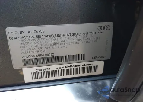 2015 Audi A8 L 3.0T из США, поврежденный, VIN WAU3GAFD5FN008922